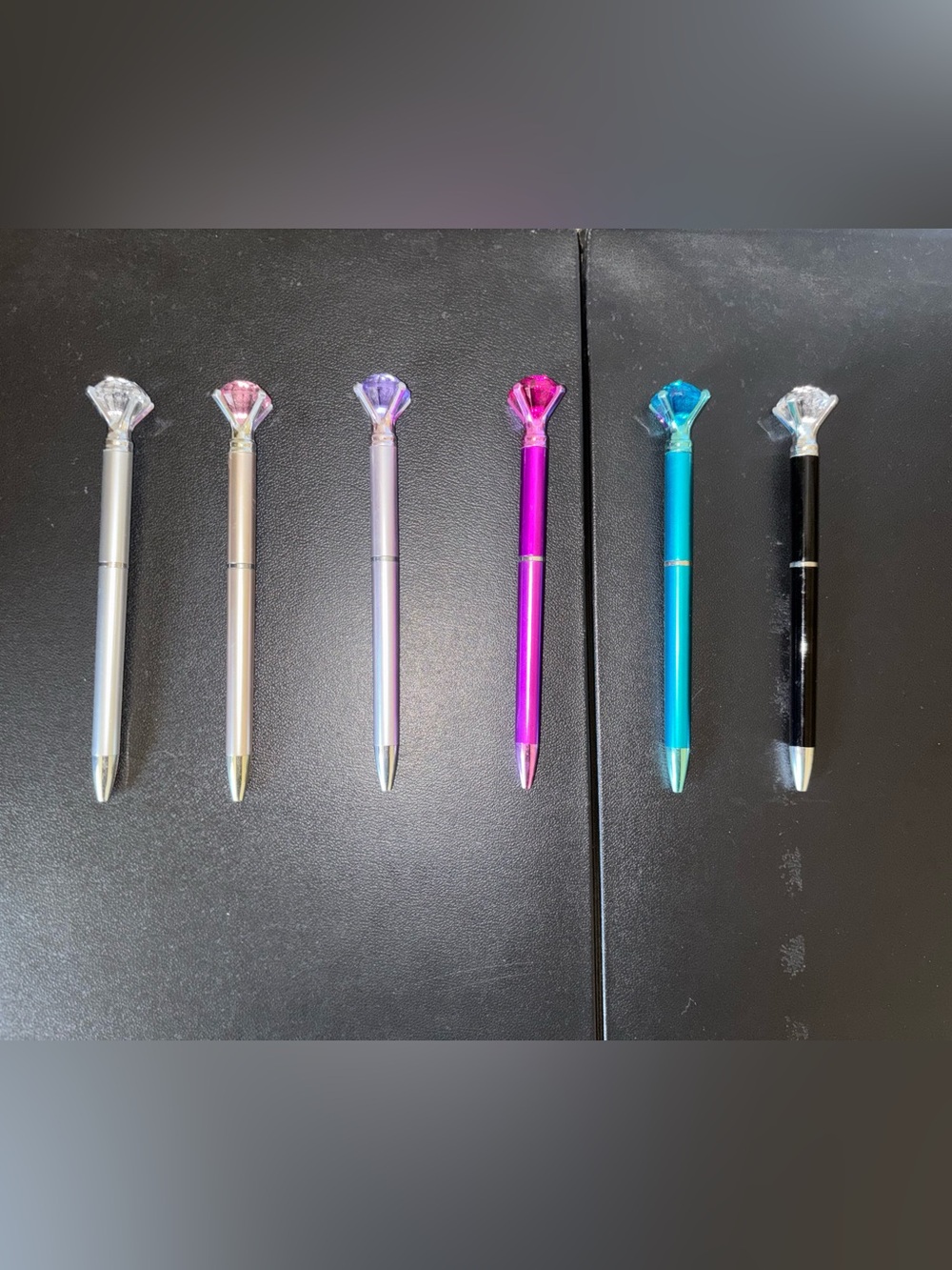 Six Twistable Ballpoint Pens with Diamond Shaped Jewels